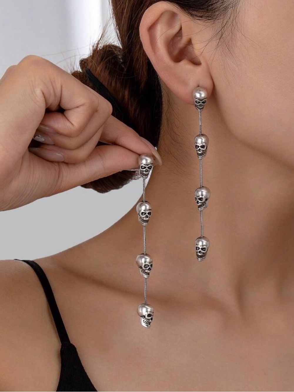 Silver Skull Drop Earrings - Women Jewelry